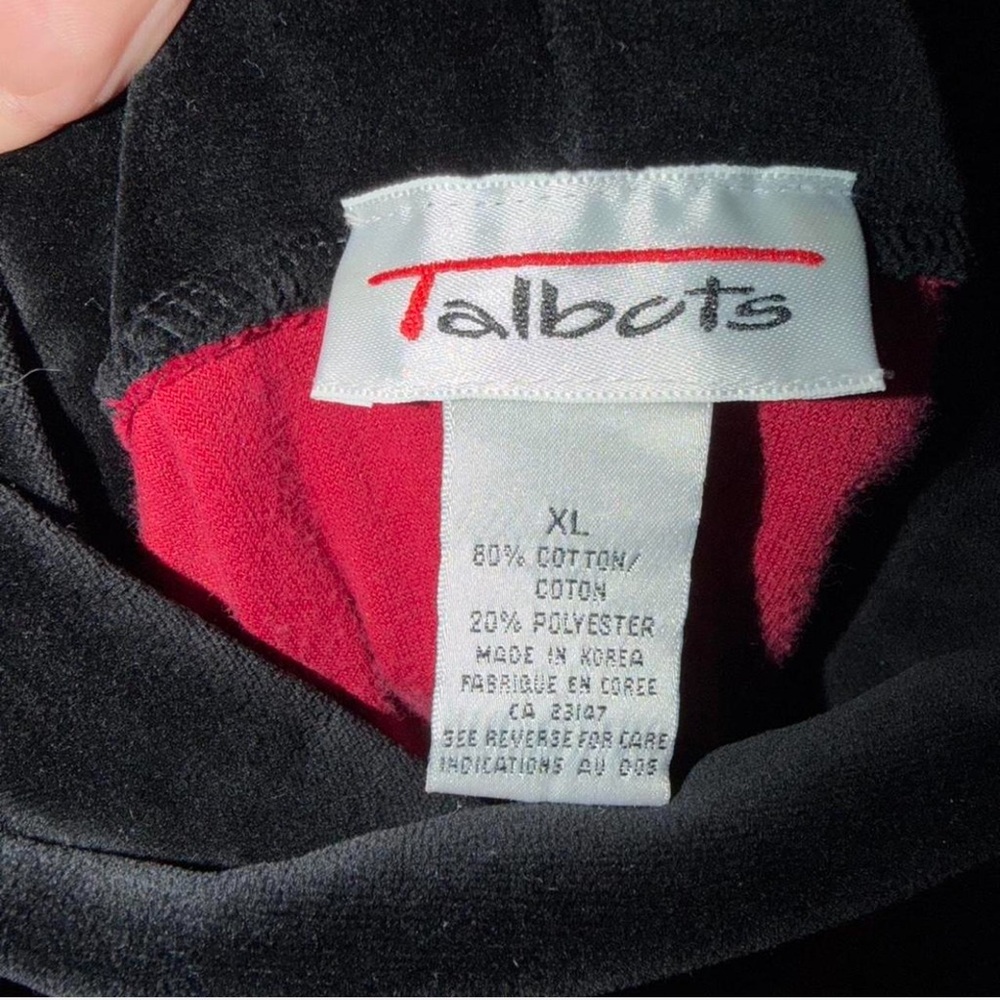 1980s vintage Talbots Black blue green Red velour Cotton long sleeve Top xl - Picture 6 of 6